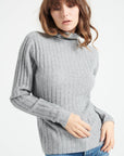 LILLY 15 Cashmere turtleneck sweater in traditional light grey ribbing