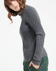 LILLY 15 Cashmere turtleneck sweater in traditional charcoal grey ribbing