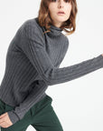 LILLY 15 Cashmere turtleneck sweater in traditional charcoal grey ribbing