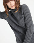 LILLY 15 Cashmere turtleneck sweater in traditional charcoal grey ribbing