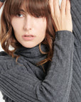 LILLY 15 Cashmere turtleneck sweater in traditional charcoal grey ribbing