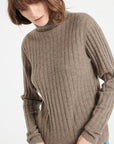 LILLY 15 Cashmere turtleneck sweater in traditional taupe ribbing