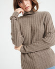 LILLY 15 Cashmere turtleneck sweater in traditional taupe ribbing