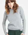 LILLY 16 Round-neck cashmere ribbed sweater light grey