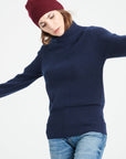 LILLY 21 Cashmere rib knit turtleneck sweater navy blue