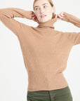 LILLY 21 Cashmere rib knit turtleneck sweater camel