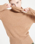 LILLY 21 Cashmere rib knit turtleneck sweater camel