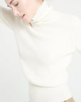 LILLY 21 Cashmere rib knit turtleneck sweater ecru white