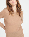 LILLY 23 Round-neck cashmere pointelle sweater in camel