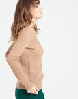 LILLY 23 Round-neck cashmere pointelle sweater in camel