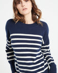 LILLY 24 Round-neck cashmere sweater with two-tone stripes