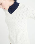 LILLY 27 V-neck cashmere open-weave sweater ecru white