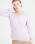 LILLY 27 V-neck cashmere open-weave sweater lilac