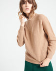 LILLY 28 Camel cashmere rib-knit zip-up funnel-neck sweater