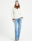 LILLY 28 Ecru White Cashmere rib-knit zip-up funnel neck sweater