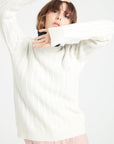 LILLY 29 4-thread cashmere cable-knit round-neck sweater ecru white