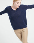 LILLY 31 Cashmere V-neck pointelle sweater navy blue