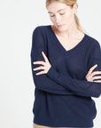 LILLY 31 Cashmere V-neck pointelle sweater navy blue