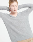 LILLY 31 Cashmere V-neck pointelle sweater light grey