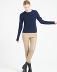 LILLY 32 Round-neck cashmere sweater in navy blue 4-thread count English ribbing