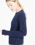 LILLY 32 Round-neck cashmere sweater in navy blue 4-thread count English ribbing