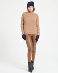 LILLY 32 Round-neck cashmere sweater in camel 4-thread cashmere ribbing