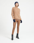 LILLY 32 Round-neck cashmere sweater in camel 4-thread cashmere ribbing