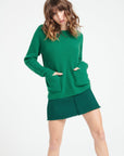 LILLY 32 Round-neck cashmere sweater in emerald green 4-thread-count English ribbing