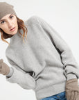 MIA 1 Cashmere rib knit stand-up collar sweater light grey