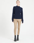 MIA 1 Cashmere rib knit stand-up collar sweater navy blue