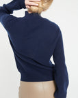 MIA 1 Cashmere rib knit stand-up collar sweater navy blue