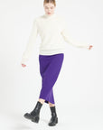 MIA 1 Cashmere rib knit stand-up collar sweater ecru white