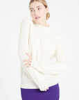 MIA 1 Cashmere rib knit stand-up collar sweater ecru white