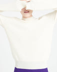 MIA 1 Cashmere rib knit stand-up collar sweater ecru white