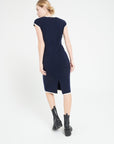 MIA 2 V-neck cashmere midi dress in milano knit navy blue