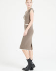 MIA 2 Cashmere V-neck midi dress in taupe milano knit