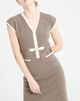 MIA 2 Cashmere V-neck midi dress in taupe milano knit