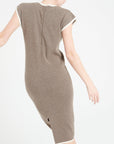 MIA 2 Cashmere V-neck midi dress in taupe milano knit