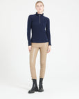 MIA 4 Ribbed cashmere zipped pullover falbala collar navy blue