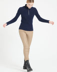 MIA 4 Ribbed cashmere zipped pullover falbala collar navy blue