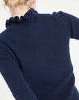 MIA 4 Ribbed cashmere zipped pullover falbala collar navy blue