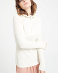 MIA 4 Ribbed cashmere zipped pullover with falbala collar, ecru white