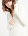 MIA 4 Ribbed cashmere zipped pullover with falbala collar, ecru white