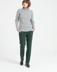 MIA 4 Light grey ribbed cashmere zip-up sweater with falbala collar