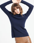 MIA 5 Cashmere rib knit turtleneck sweater navy blue