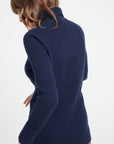 MIA 5 Cashmere rib knit turtleneck sweater navy blue