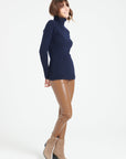 MIA 5 Cashmere rib knit turtleneck sweater navy blue