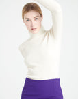 MIA 5 Cashmere rib knit turtleneck sweater ecru white