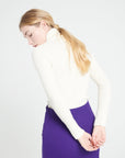 MIA 5 Cashmere rib knit turtleneck sweater ecru white