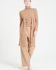 MIA 6 Long sleeveless camel cashmere ribbed cardigan